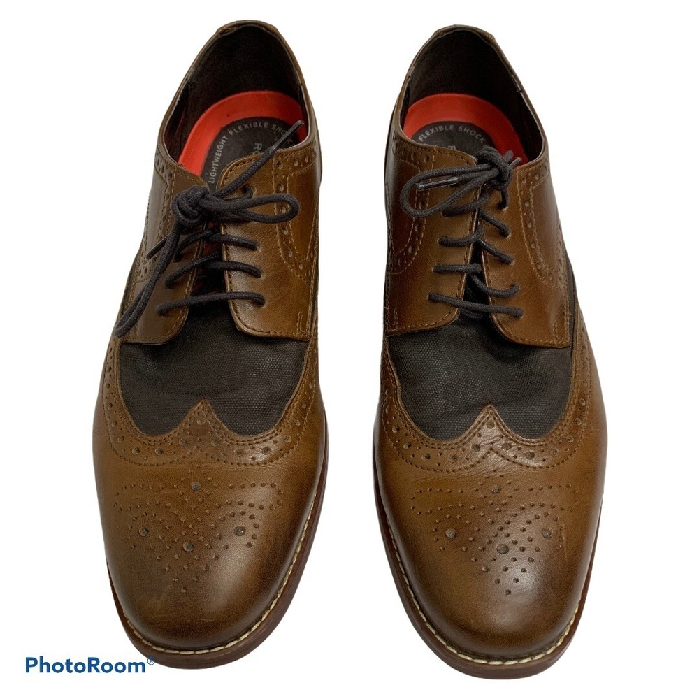 Rockport Wingtip‎ Trutech Leather Canvas Insert H80044 Men's size 10.5 M Brown